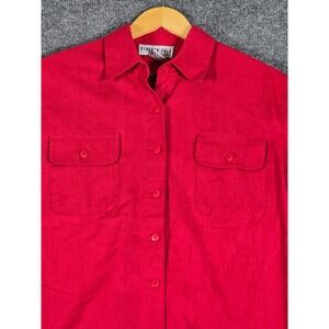 Bedford Fair Lifestyles Red Linen Cotton Blend Short Sleeve Shirt Women‎ S